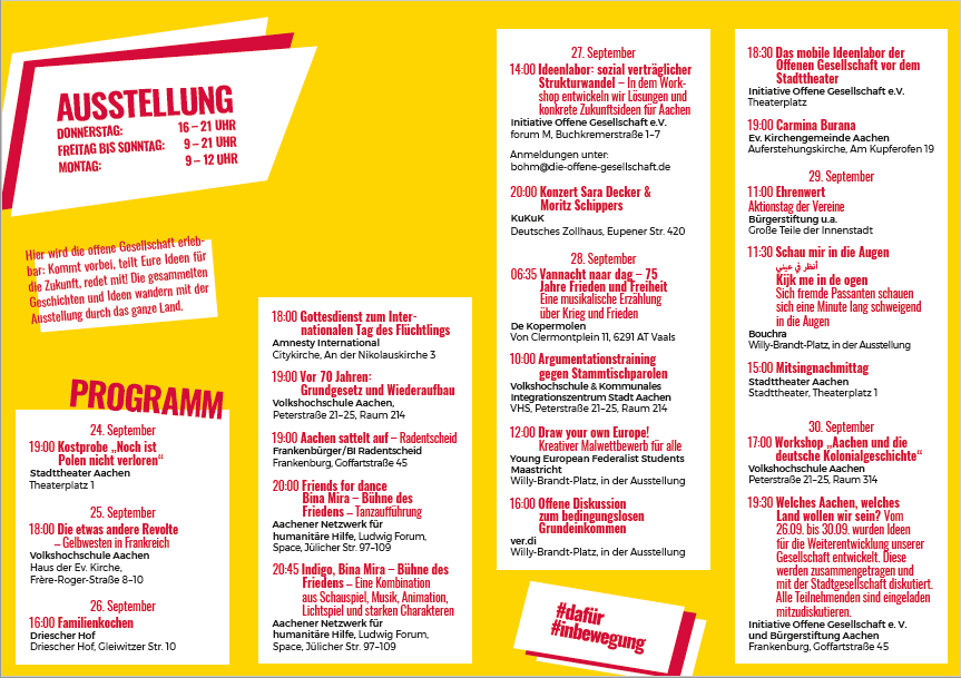 Programm: Aachen- die offene Gesellschaft in Bewegung (26.- 30. September 2019)